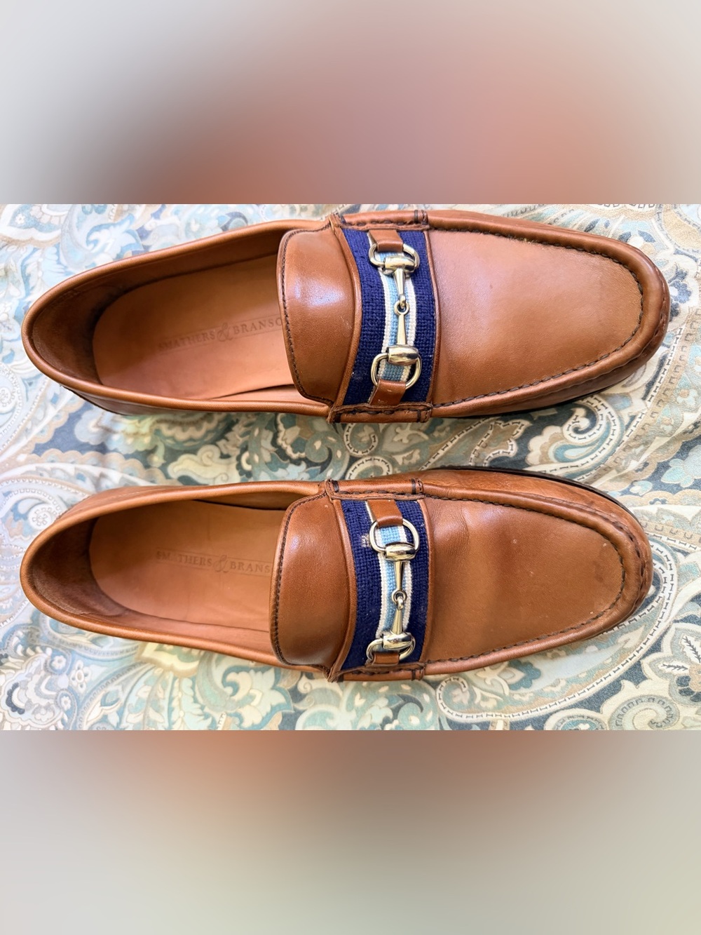 Smathers & Branson Darcy Stripe Downing Bit Chestnut Brown Leather Loafers Sz 11 - Picture 2 of 11